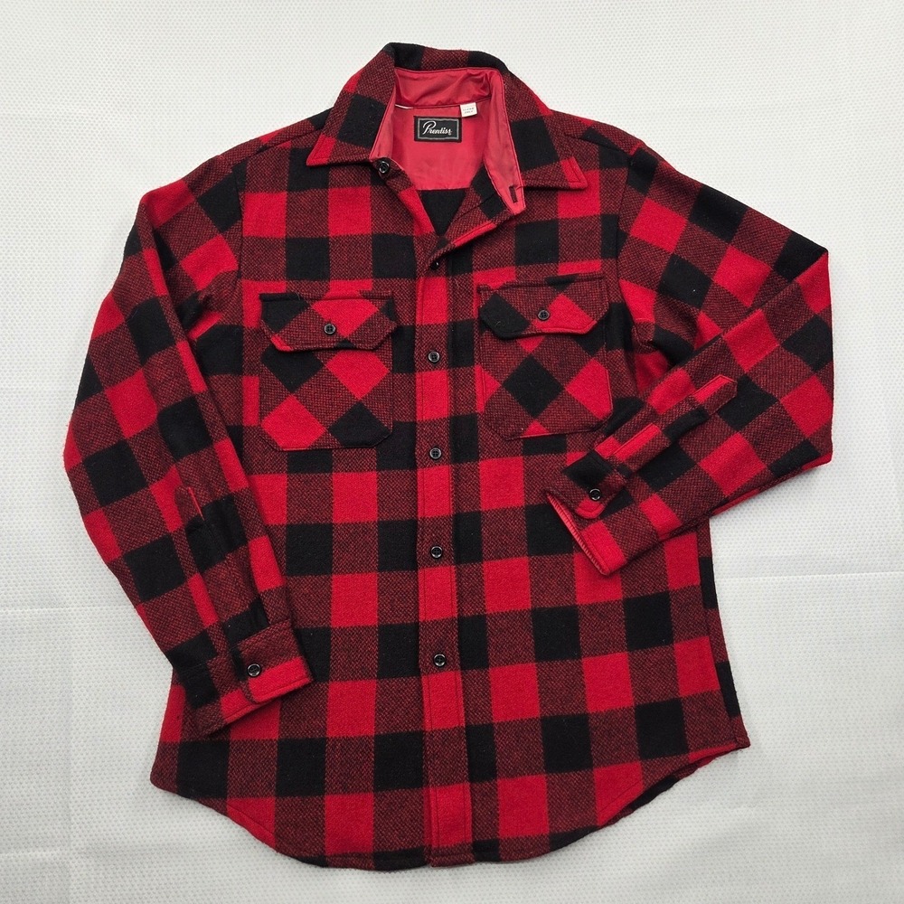 VTG‎ Prentiss Buffalo Check Plaid Wool Shirt Red Black Mens Medium